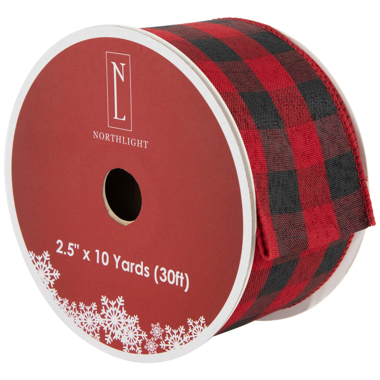 Black and Red Check Plaid Wired Craft Christmas Ribbon 2.5" x 10 Yards