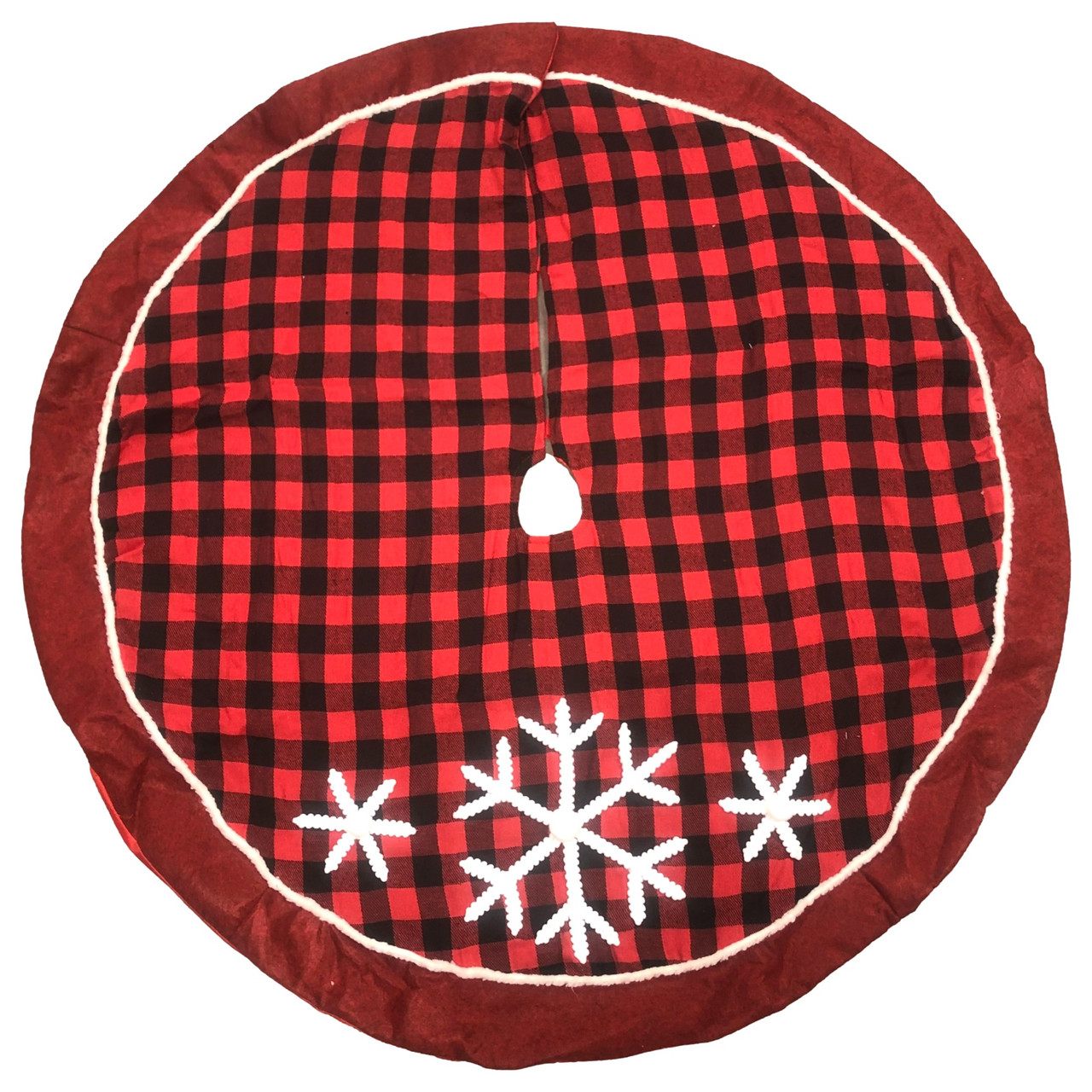 Holiday Time 48 Inch Red & Black Plaid Snowflake Holiday Christmas Tree Skirt