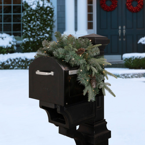 Real Touch?? Pre-lit Pinecone and Mixed Pine Artificial Mailbox Christmas Swag - 36"