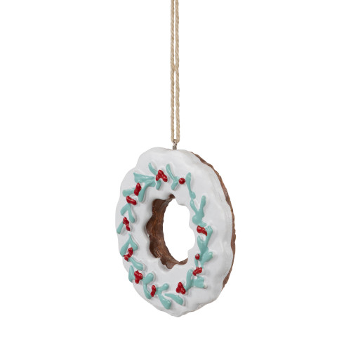 2.75" White Frosted Donut with Pine and Berry Christmas Ornament