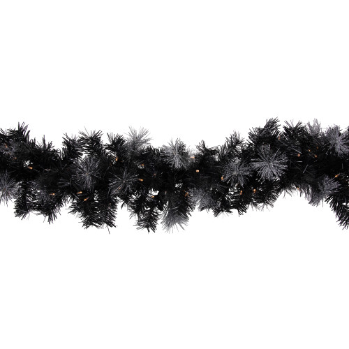 Pre-Lit LED B/O Iced Christmas Garland - 6' x 9" - Black - Warm White Lights