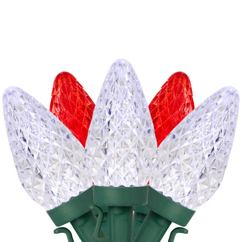 100-Count Red and Pure White Faceted LED C9 Christmas Lights, 66ft Green Wire