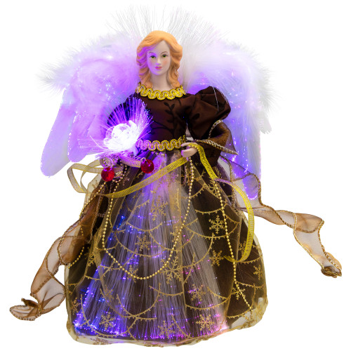 Color Changing Fiber Optic Christmas Angel Tree Topper - 12" - Brown