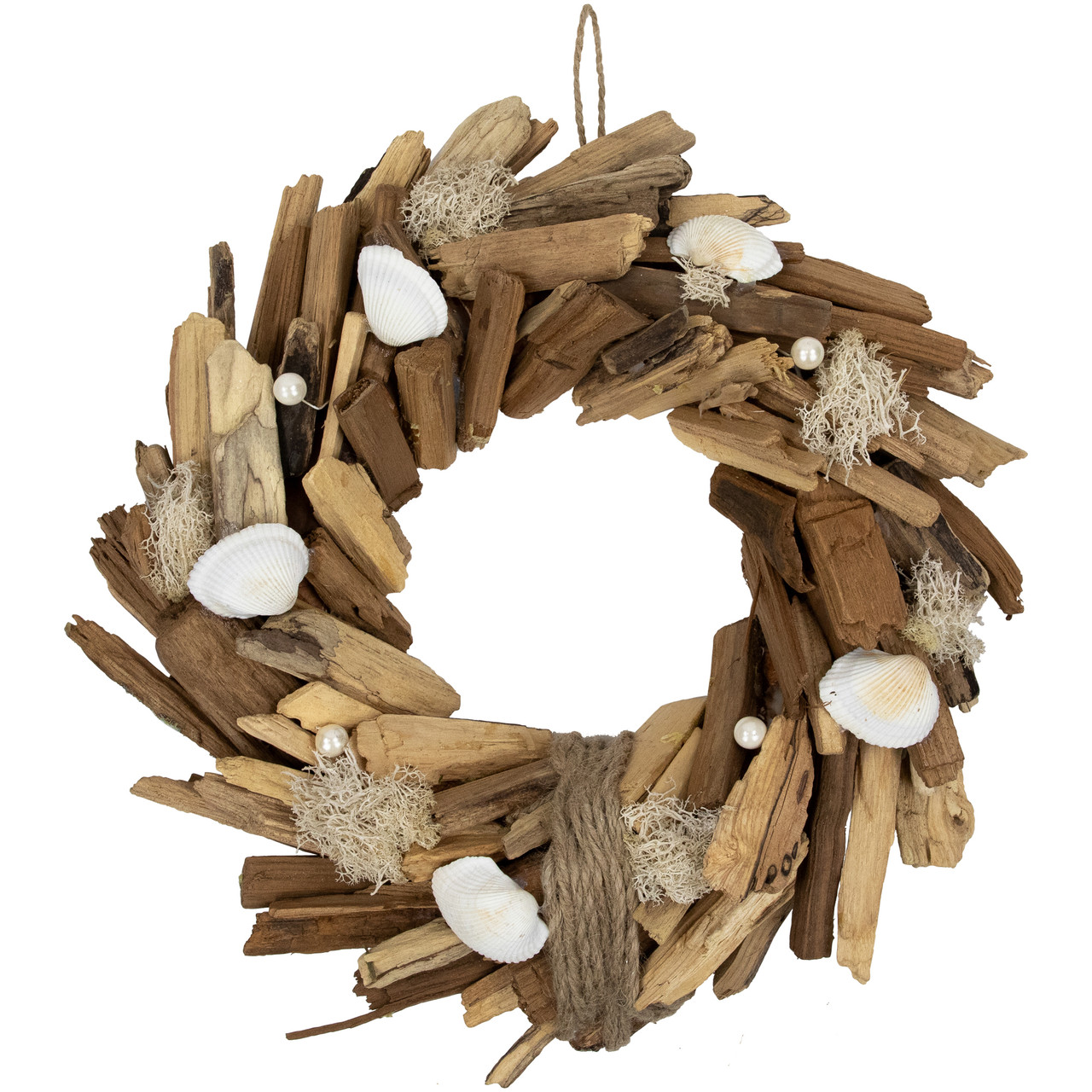 Natural Driftwood and Seashell Artificial Wreath - 14"