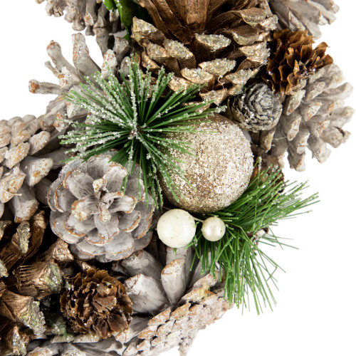 Green Pine Needle and Pinecone Artificial Christmas Wreath, 13.5-Inch, Unlit