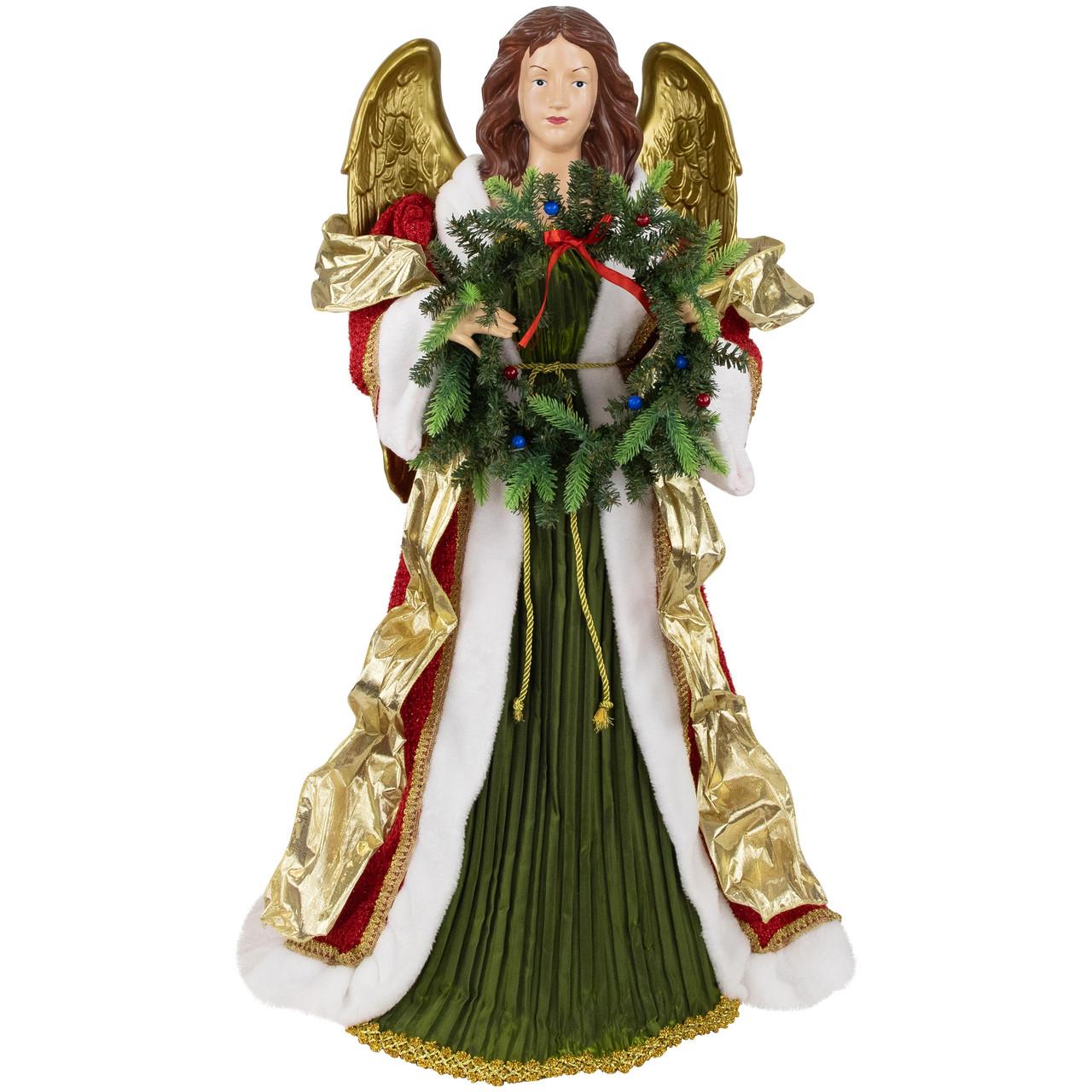 Commercial Size Angel Christmas Tree Topper with Wreath - 3' - Red and Green - Unlit