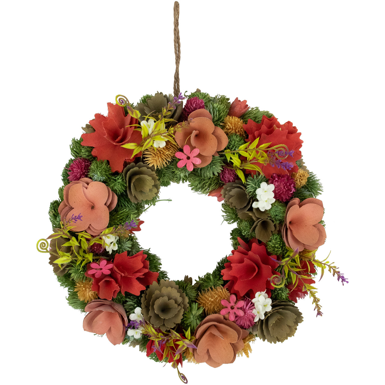 Mixed Floral Artificial Wooden Spring Wreath - 12.5"