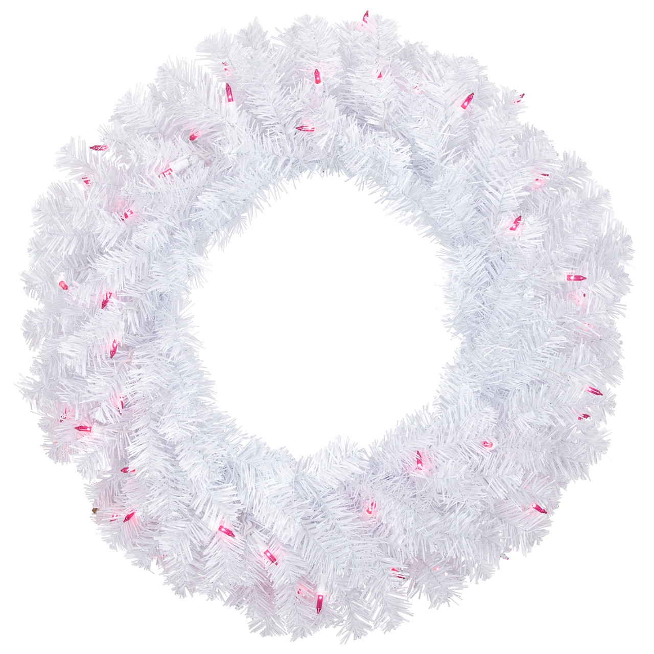 Pre-Lit Woodbury White Pine Artificial Christmas Wreath, 24-Inch, Pink Lights