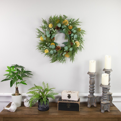 Real Touch?? Cypress, Lemon and Eucalyptus Artificial Christmas Wreath - 22" - Unlit