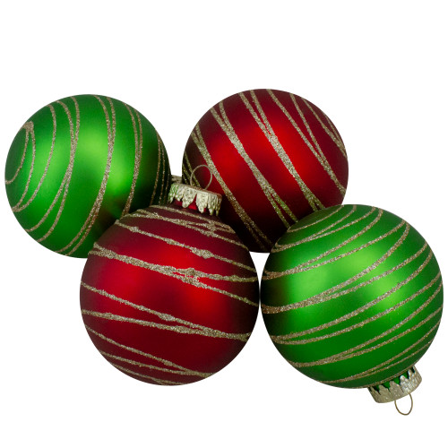 4ct  Glass Red and Green Matte Christmas Ball Ornaments 3.25-Inch (80mm)