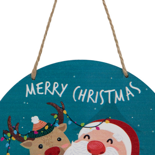 8" Santa and Reindeer "Merry Christmas" Disc Ornament