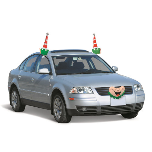 19" Red and Green Elf Christmas Car Decorating Kit - Universal Size