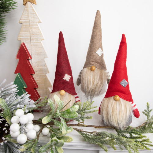 Bearded and Chubby Striped Arms Christmas Gnomes - 10.5" - Set of 3