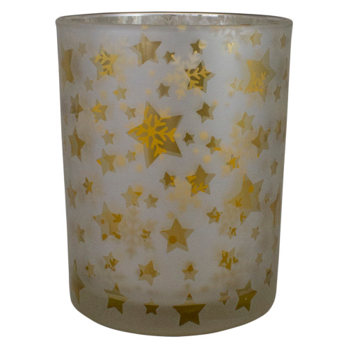 5" Matte Silver and Gold Stars and Snowflakes Flameless Glass Candle Holder