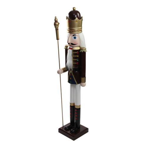 48" Burgundy and White Wooden Christmas Nutcracker King with Scepter