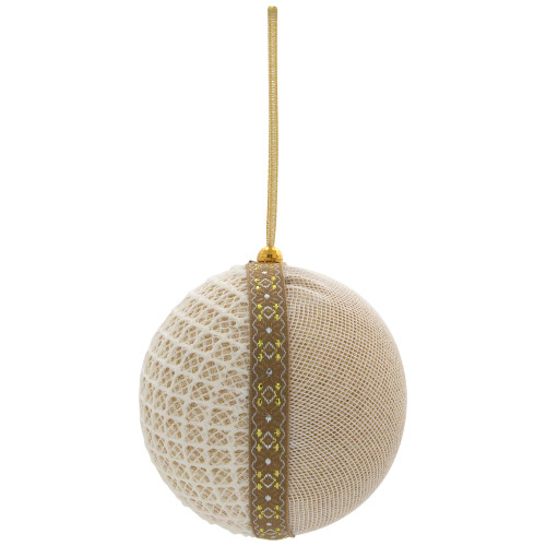 Mesh and Ribbon Christmas Ball Ornament - 4" - Gold - Set of 6