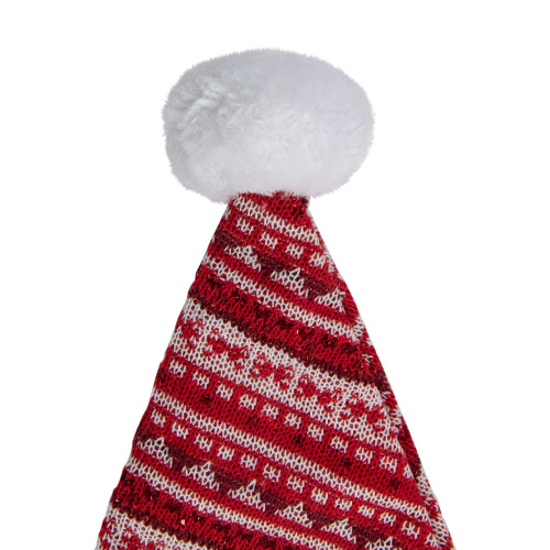 17" Red and White Nordic Striped Santa Hat With Pom Pom