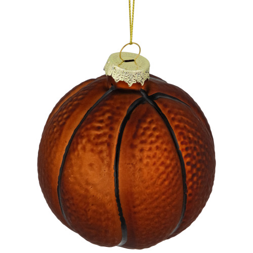 3.5" Orange and Black Basketball Glass Christmas Hanging Ornament