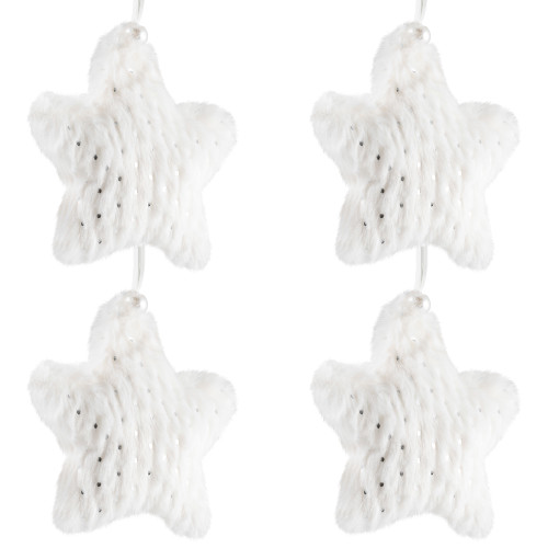 Faux Fur Star Christmas Ornaments - 4.75" - White - Set of 4