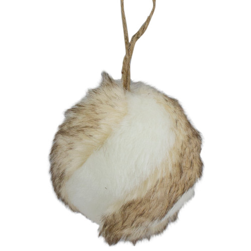 Faux Fur Ball Christmas Ornament - 3" - Brown and White
