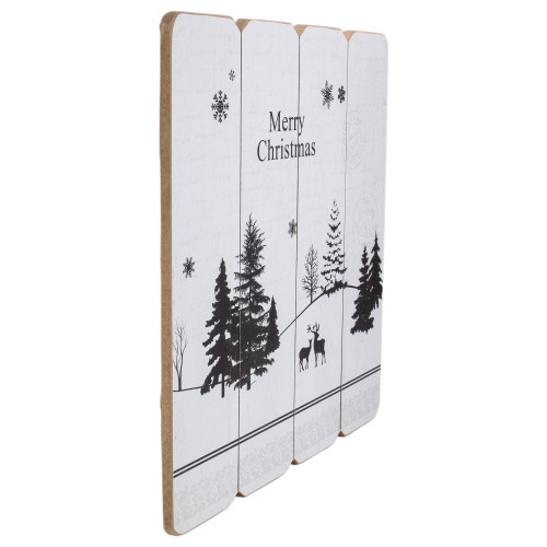 16�� White Merry Christmas Post Card Winter Scene Wooden Wall Sign