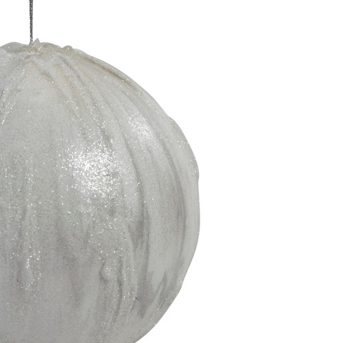 4.25" Glittered White Marbled Christmas Ball Ornament