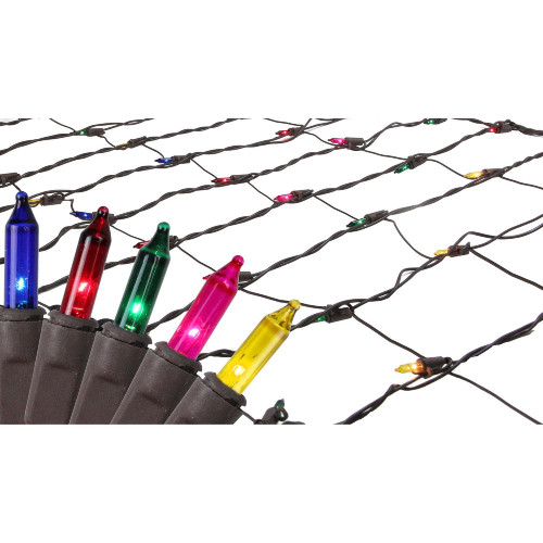 2' x 8' Multi-Color Mini Net Style Christmas Lights - Brown Wire