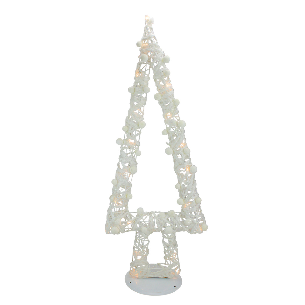 Lighted Glitter String and Cotton Ball Christmas Tree Decoration - 34"
