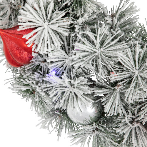 Pre-Lit Battery Operated Snowy Bristle Pine Christmas Wreath - 24" - Dual Color LED Lights