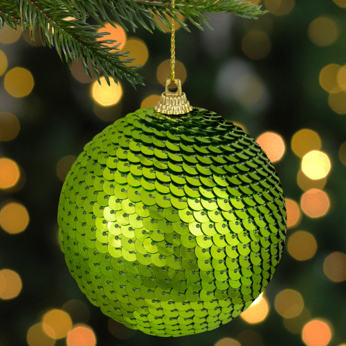 3" Kiwi Green Sequin Shatterproof Ball Christmas Ornament