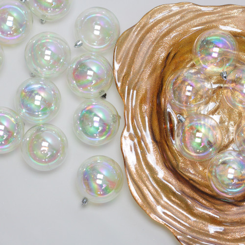 32ct Clear Iridescent Shatterproof Shiny Christmas Ball Ornaments 3.25" (80mm)
