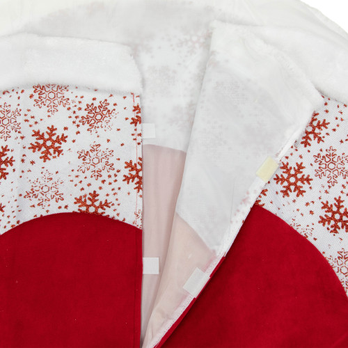 48" Red and White Glitter Snowflake Scallop Christmas Tree Skirt