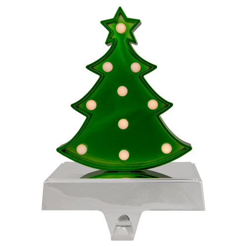 LED Lighted Shiny Christmas Tree Stocking Holder - 7" - Silver and Green