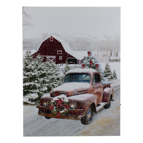 LED Lighted Fiber Optic Truck with Tree Christmas Canvas Wall Art 15.75"  x 11.75"