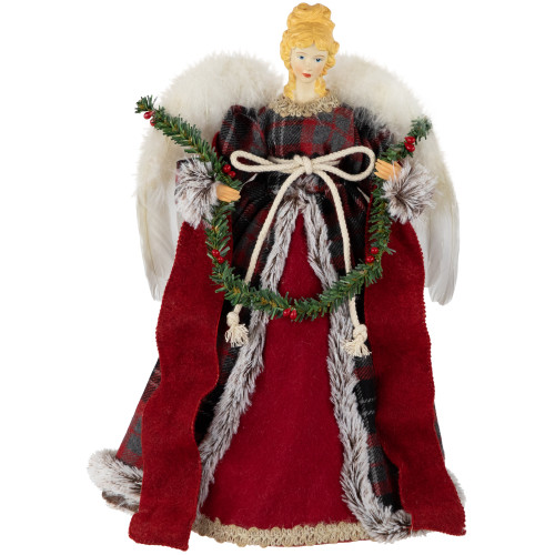 16" Red and Plaid Angel Christmas Tree Topper, Unlit