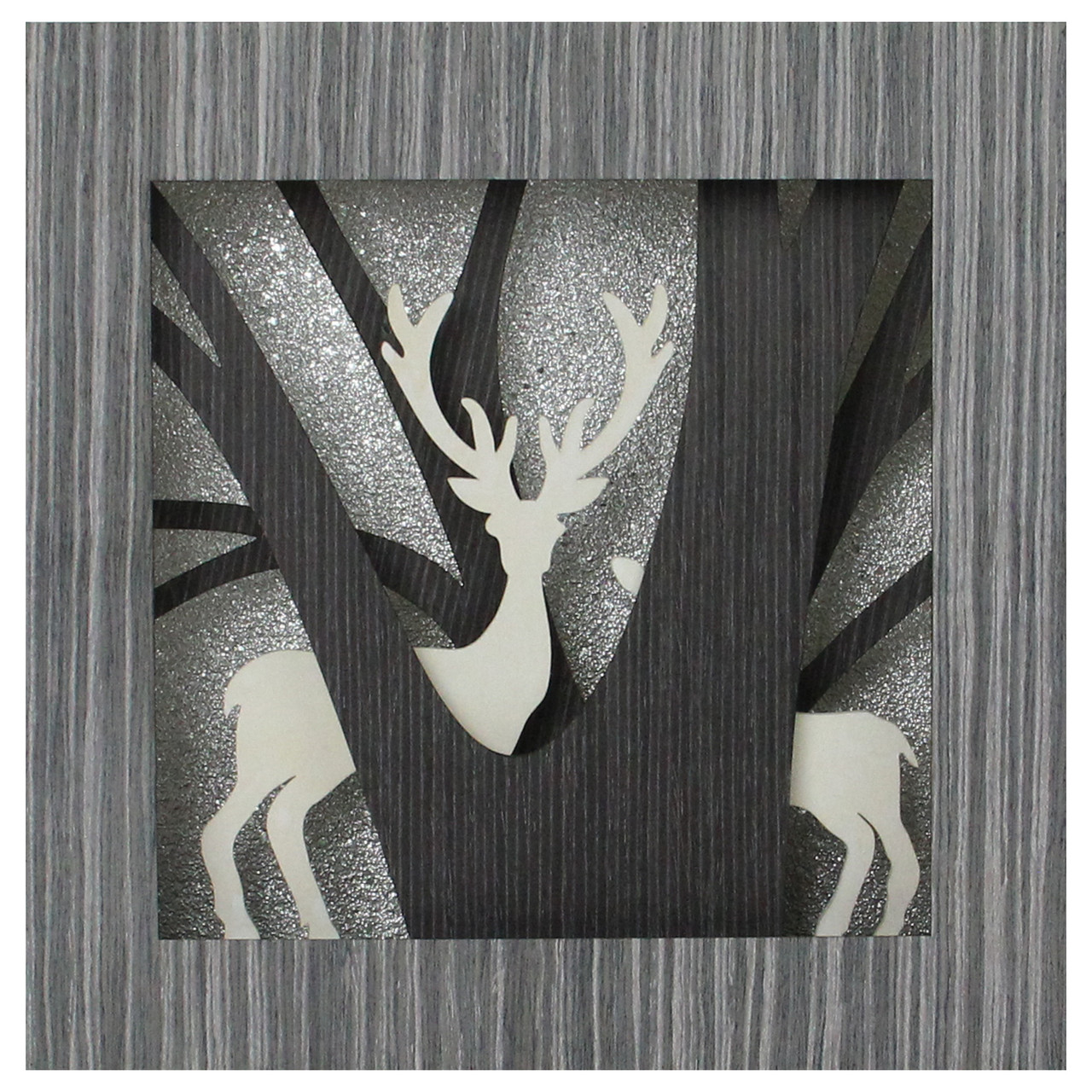 Glittered Woodland Deer Silhouette Box Framed Christmas Decoration - 12"