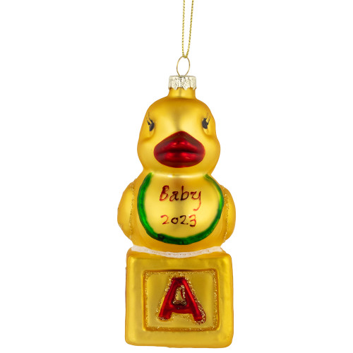 5" Ducky New Baby 2023 Glass Christmas Ornament