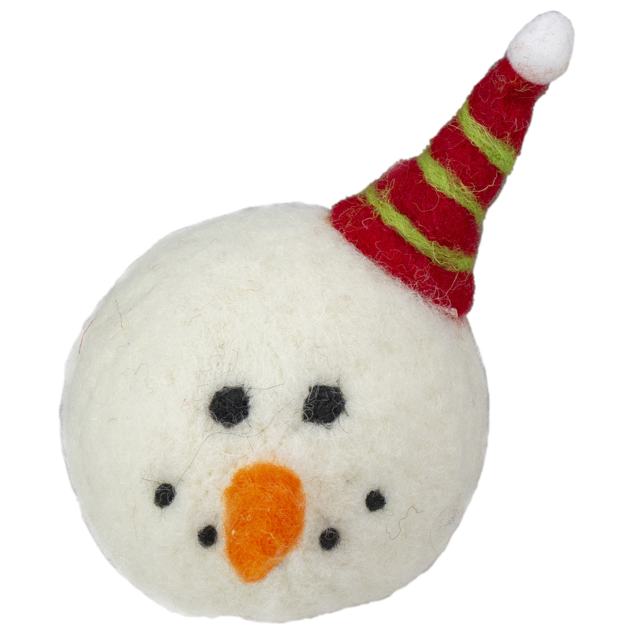 6" Snowmans Face With a Red and Green Striped Hat Christmas Ornament
