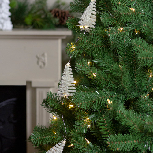 LED Lighted Battery Operated White Mini Sisal Tree Christmas Garland - 6.5' - Warm White Lights