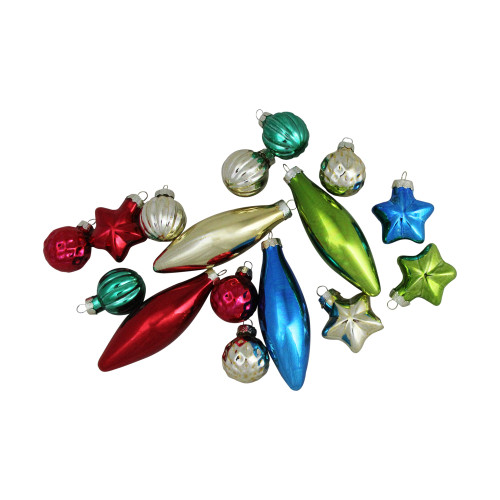 16ct Vibrantly Colored Shiny Shatterproof Finial and Star Christmas Ornaments 4" (100mm)