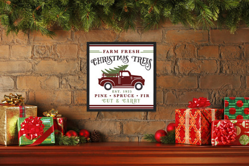 Farm Fresh Christmas Trees 15.5" x 15.5" Framed Christmas Wall Decor Art Print Sign Poster in a Black Wooden Frame with UV Acrylic and Hangers