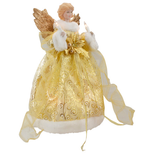 Lighted Angel Christmas Tree Topper - Gold - 12" - Clear Lights