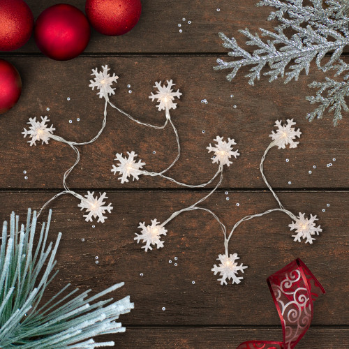10-Count LED Snowflake Christmas Fairy Lights, 4.25ft, Copper Wire