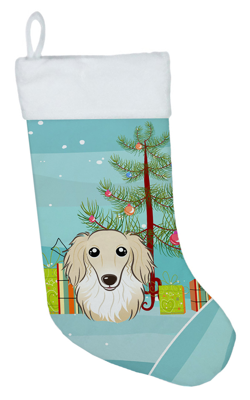 Christmas Tree and Longhair Creme Dachshund Christmas Stocking BB1584CS