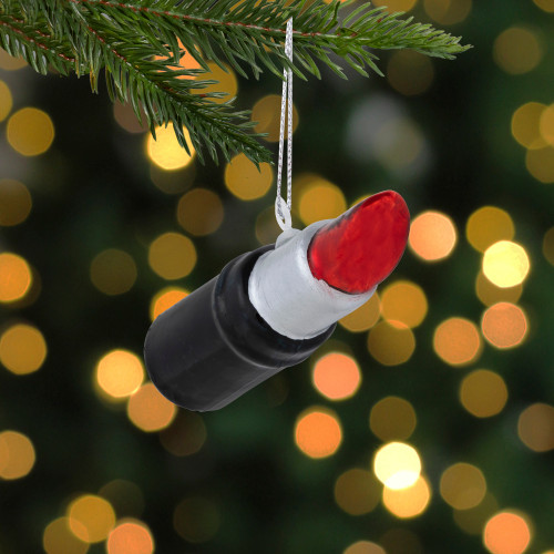 3.75" Black and Red Lipstick Glass Christmas Ornament