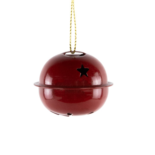 Snowflakes and Stars Christmas Jingle Bell Ornaments - 1.5" - Burgundy - 12ct