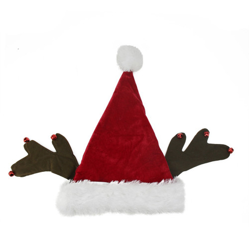 Red and Brown Reindeer Antlers Santa Hat Unisex Adult Christmas Costume Accessory - One Size
