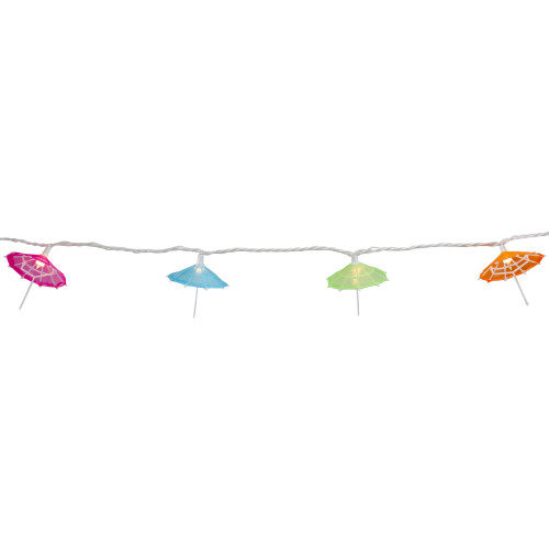 10 Count Colorful Drink Umbrella Novelty String Lights, 6.5 ft White Wire