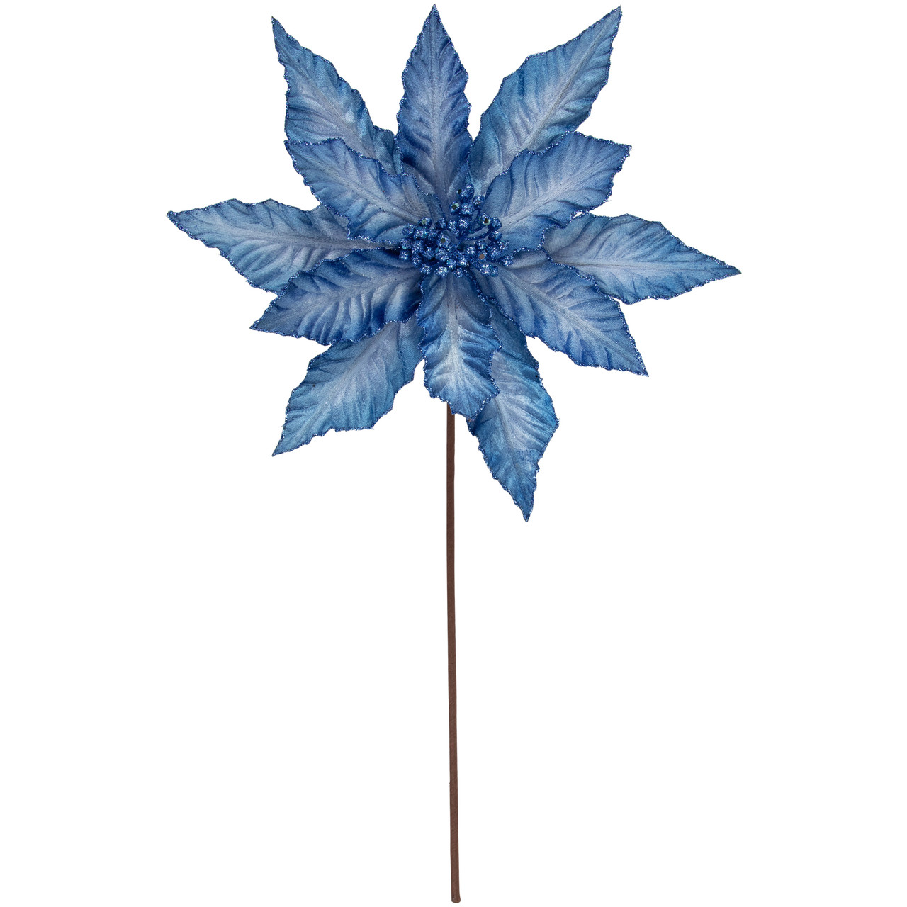 25" Two Tone Blue Glittered Poinsettia Christmas Stem Spray