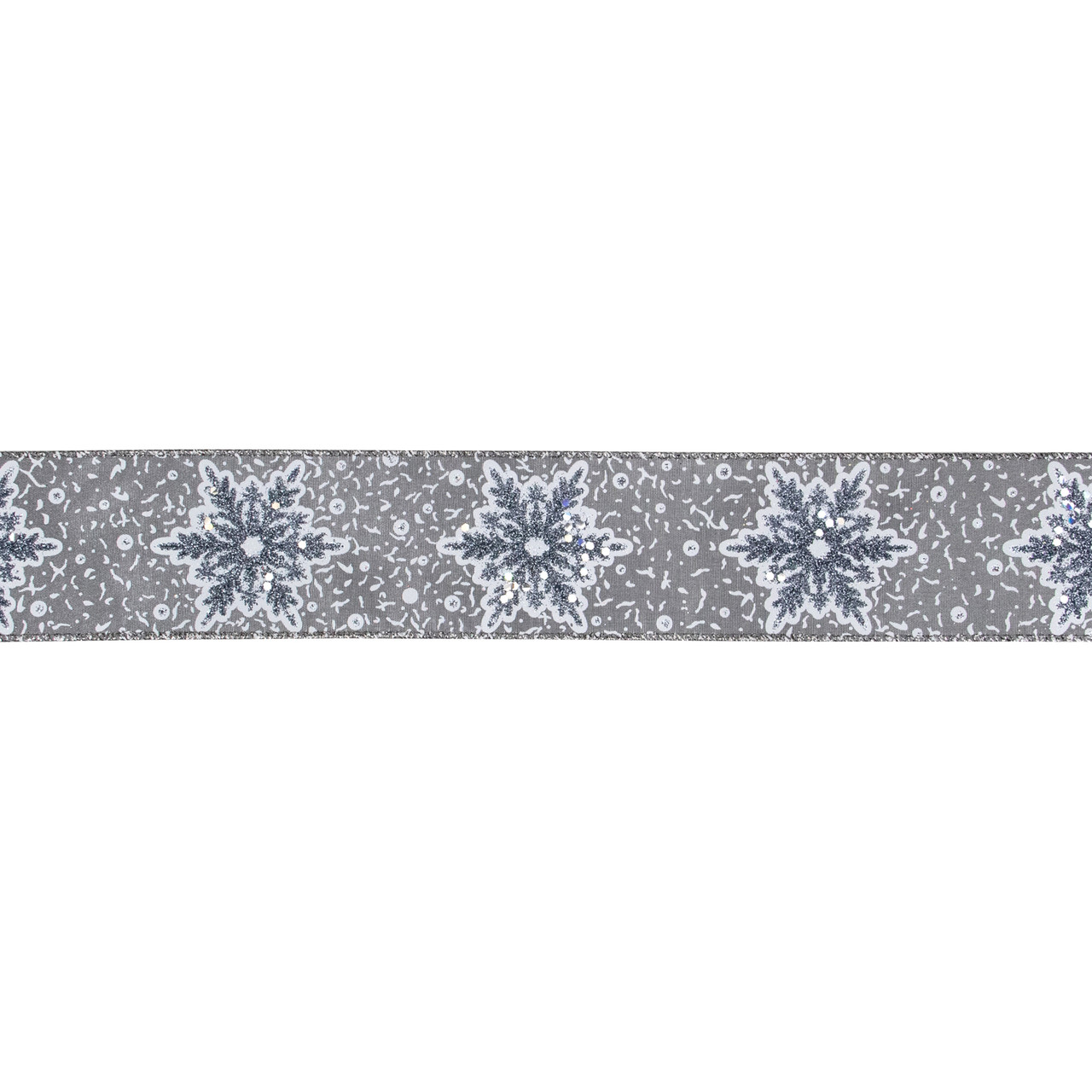 Gray Snowflake Christmas Wired Craft Ribbon 2.5" x 10 Yards
